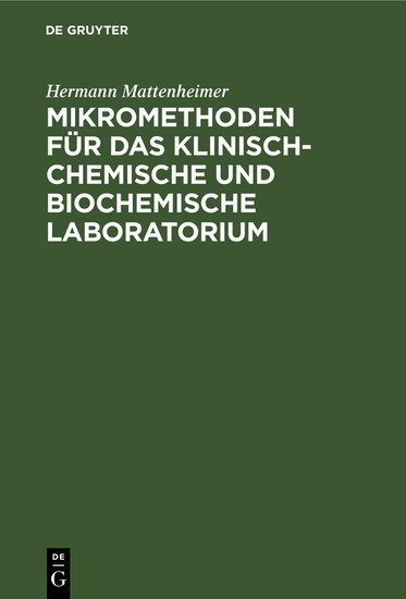 Mikromethoden für das klinisch-chemische und biochemische Laboratorium