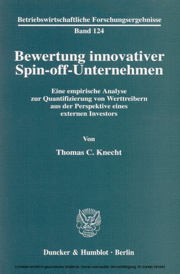 Bewertung innovativer Spin-off-Unternehmen.