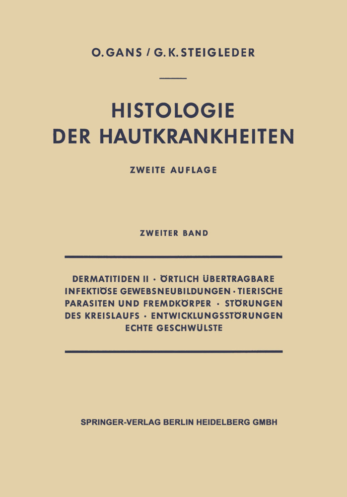 Dermatitiden II · Örtlich Übertragbare Infektiöse Gewebsneubildungen · Tierische Parasiten und Fremdkörper · Störungen des Kreislaufs · Entwicklungsstörungen Echte Geschwülste
