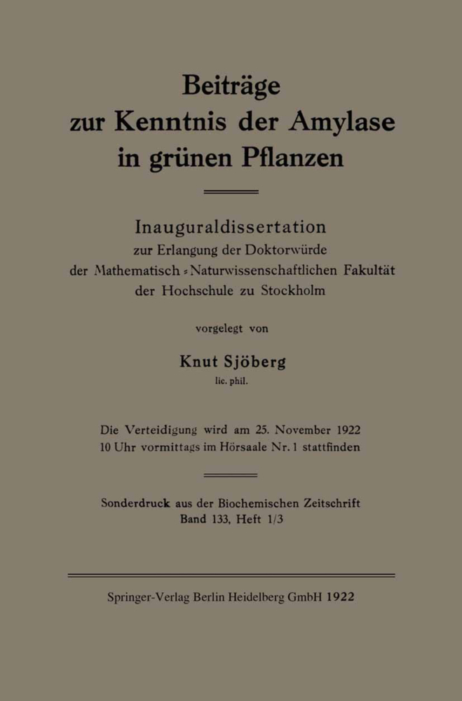 Beiträge zur Kenntnis der Amylase in grünen Pflanzen