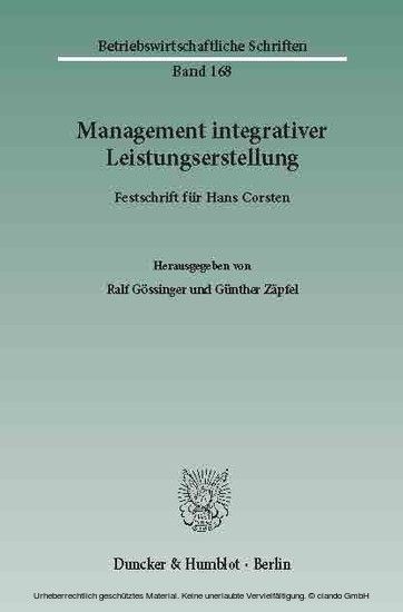 Management integrativer Leistungserstellung.
