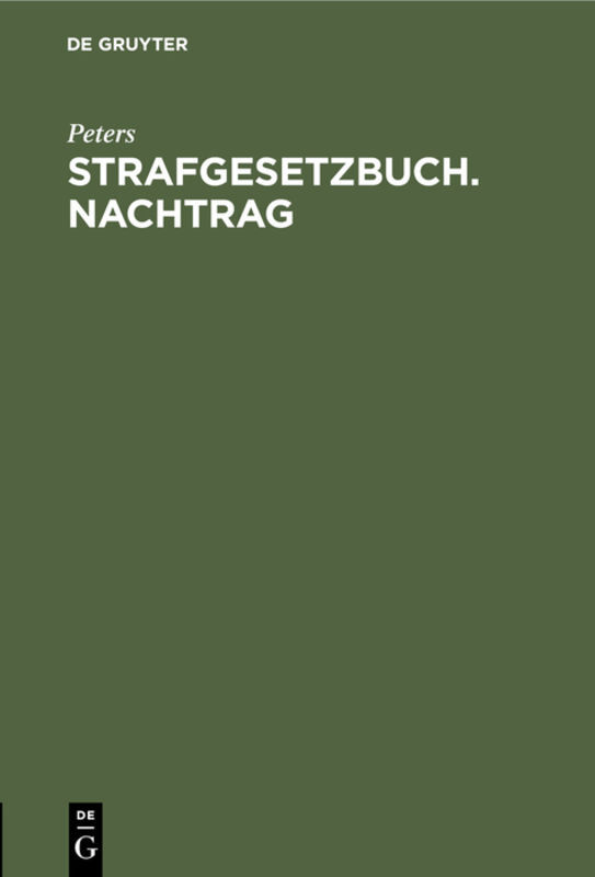 Strafgesetzbuch. Nachtrag