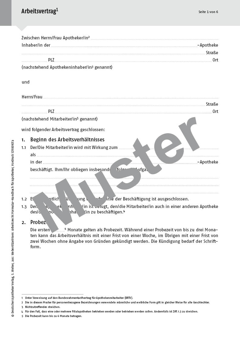 Vertrags-Set Arbeitsvertrag für Apothekenpersonal