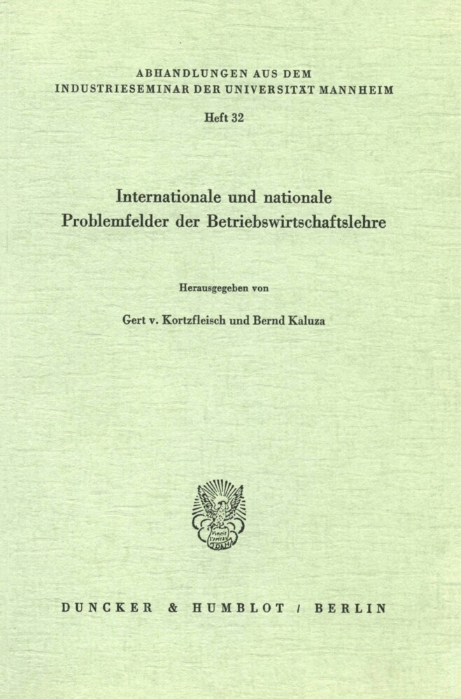 Internationale und nationale Problemfelder der Betriebswirtschaftslehre.