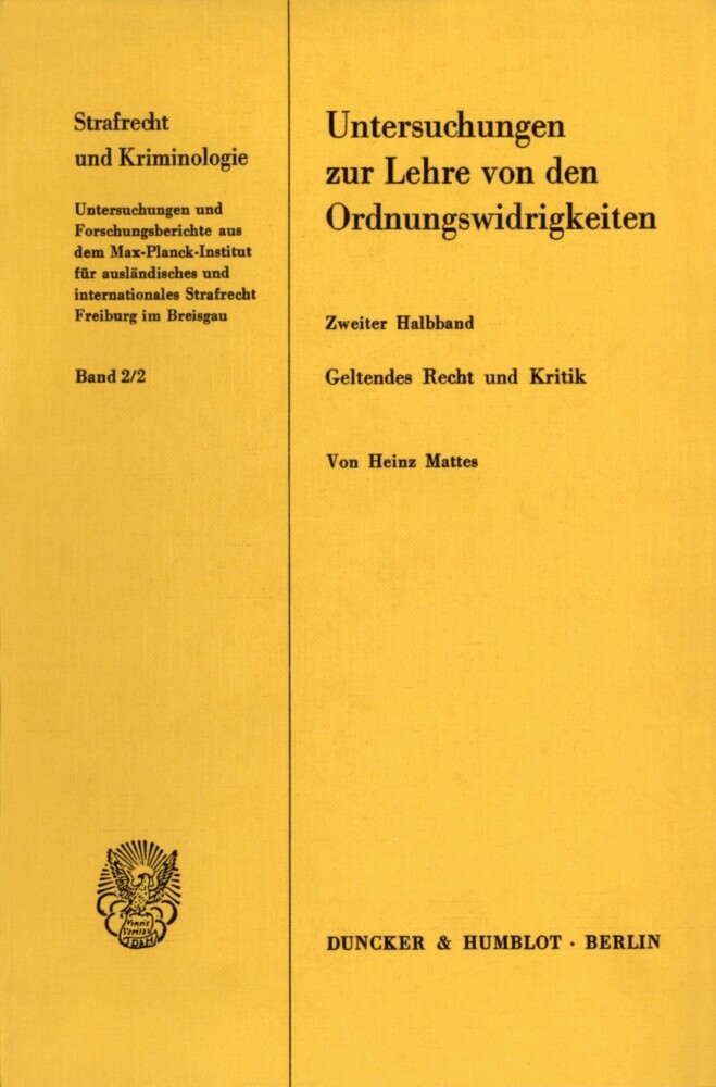 Untersuchungen zur Lehre von den Ordnungswidrigkeiten.