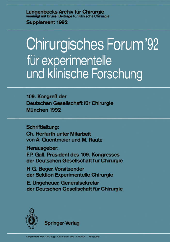Chirurgisches Forum  92 für experimentelle und klinische Forschung
