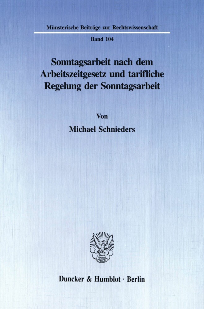 Sonntagsarbeit nach dem Arbeitszeitgesetz und tarifliche Regelung der Sonntagsarbeit.