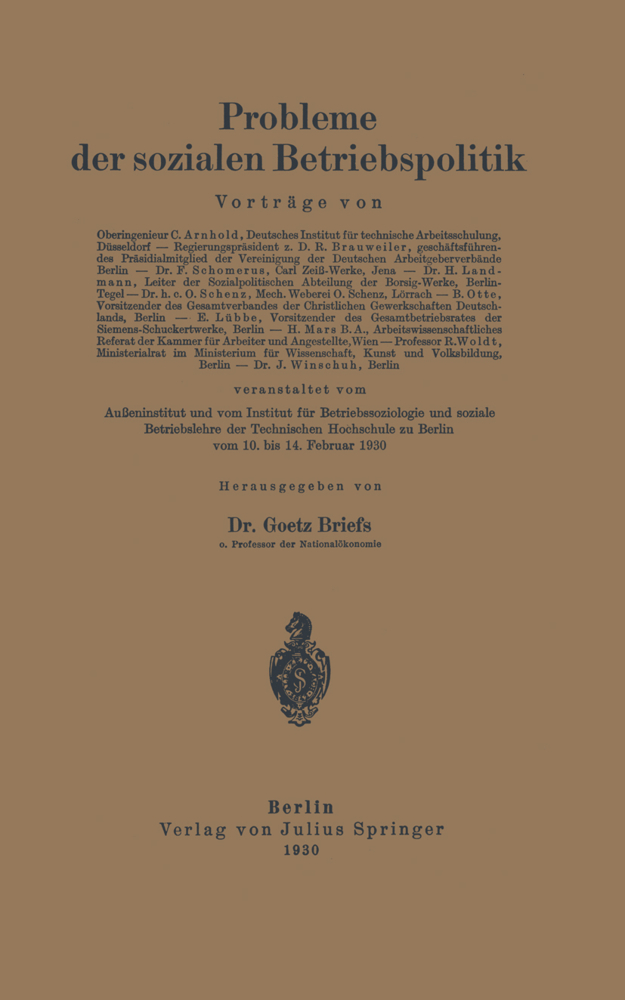 Probleme der sozialen Betriebspolitik